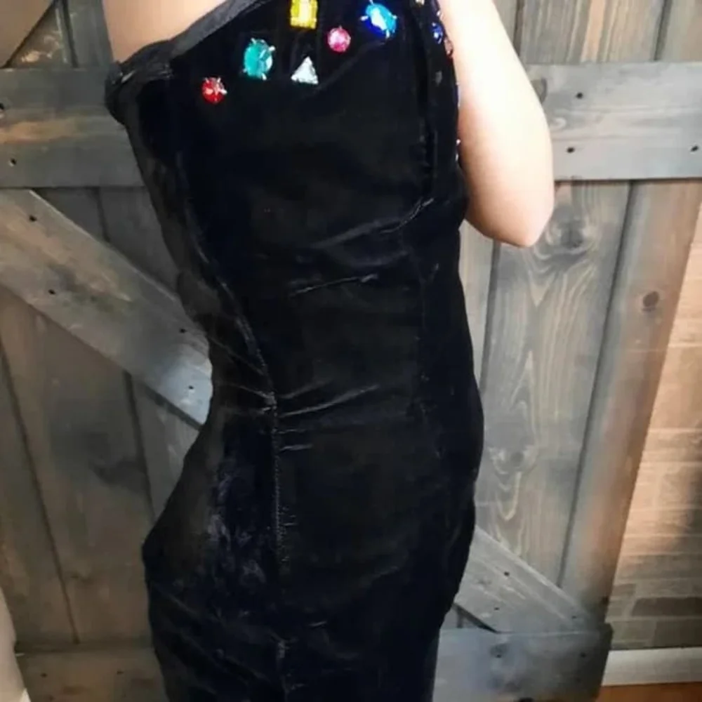 Vintage 90s Roberta Strapless Velvet Mini Dress 7/8 - Picture 2 of 5